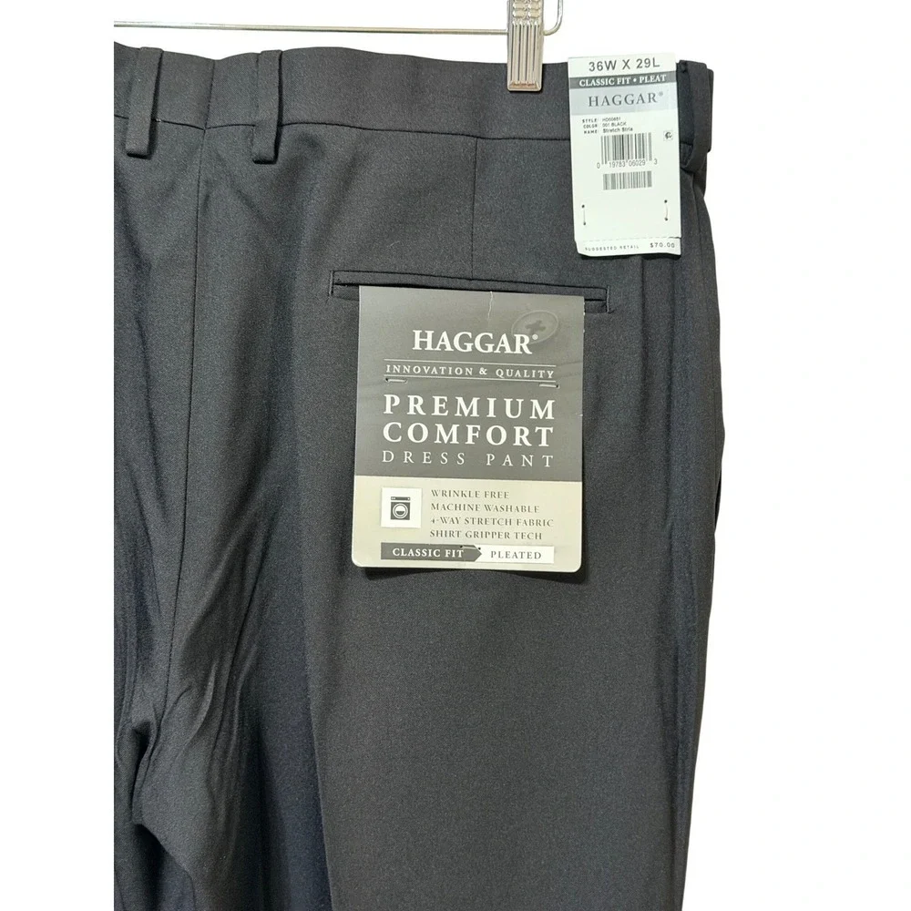 Haggar Men Premium Comfort Dress Pant Black Pleated Classic Fit 36x29  HC00651